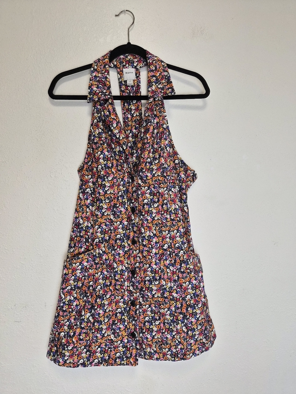 Anthropologie Maeve Amelia Floral T-Back Collared Halter Mini Dress Size LP